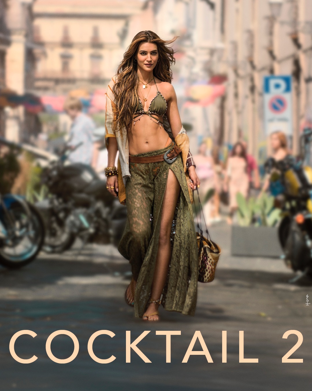 Rashmika Mandanna in a glamorous pose for Cocktail 2 movie promotional photos, alongside Shahid Kapoor and Kriti Sanon