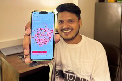 NammaKasa app interface showing a map with reported civic issues