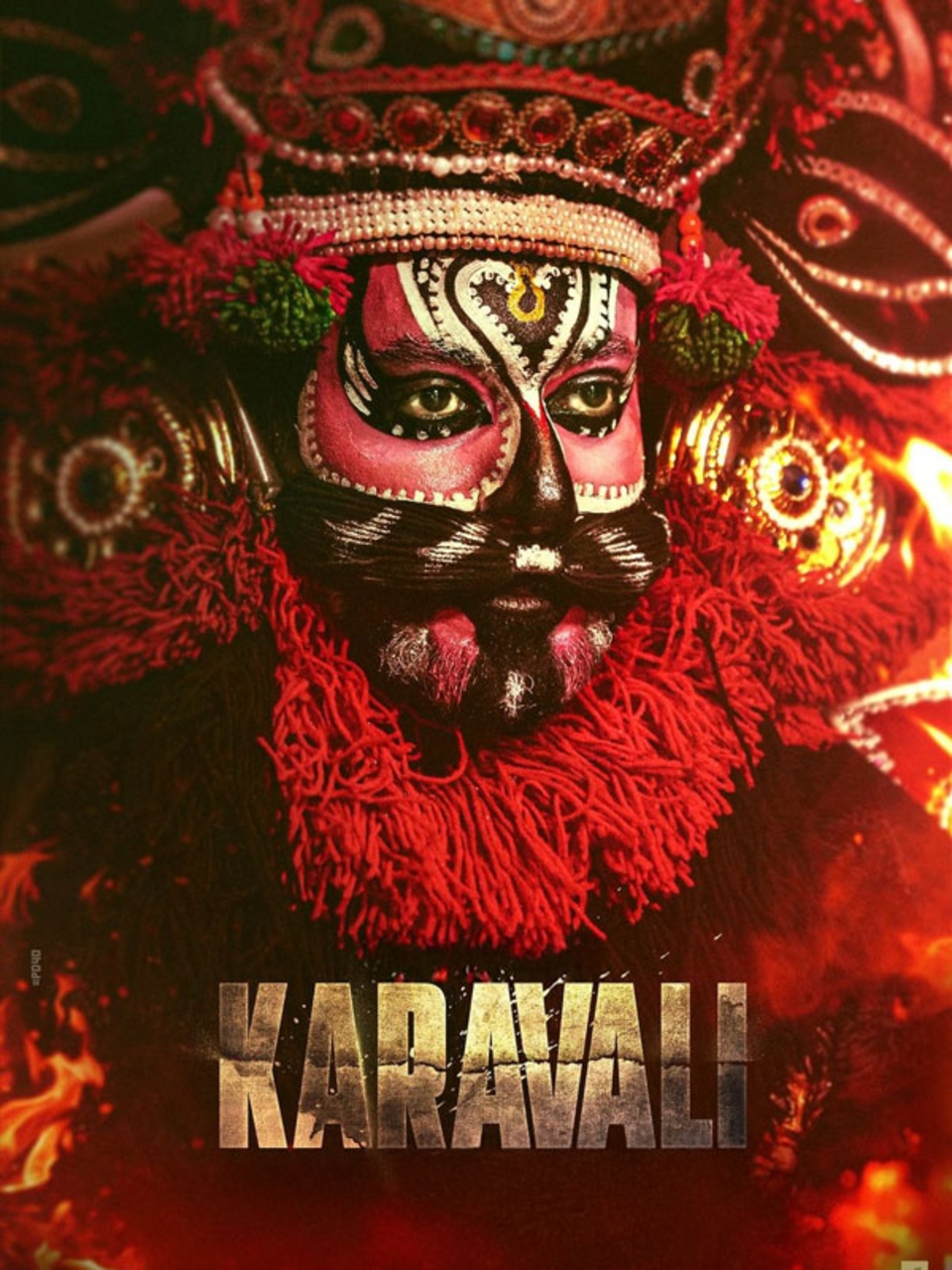 Poster for the Kannada film Karavali (ಕರಾವಳಿ) featuring Prajwal Devaraj and Raj B. Shetty, with the title prominently displayed.