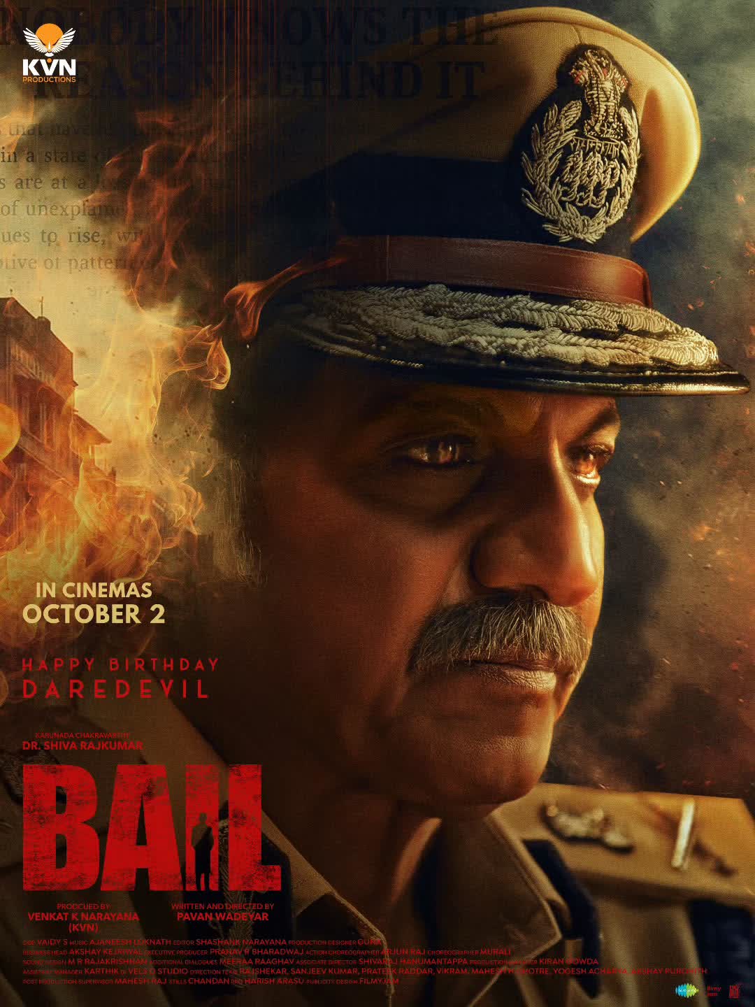 Dr. Shivarajkumar in the first-look poster of the Kannada film 'Bail'