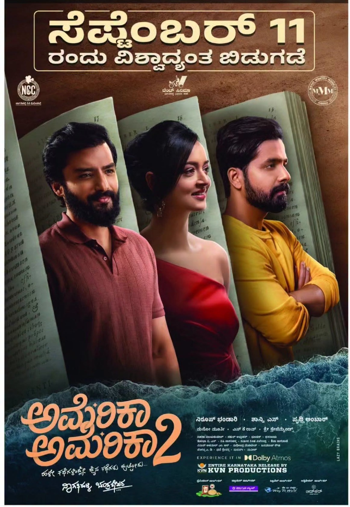 America America 2 Kannada Film Poster featuring Niroop Bhandari, Shaanvi Srivastava, and Prithvi Ambar